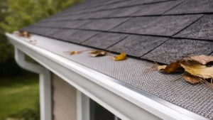 gutter guards blocking leaves on a roof