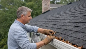man clearing his gutters