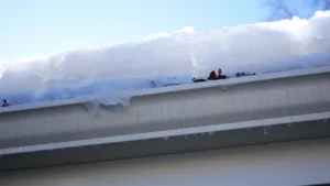 an ice dam forming on the edge of a roof
