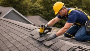 roofer installing ridge cap incorrectly