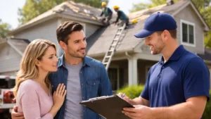 roofer showing insurance